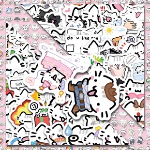 295张线条猫贴纸卡通可爱猫福珊迪小猫mikko装 饰防水标签行李箱贴