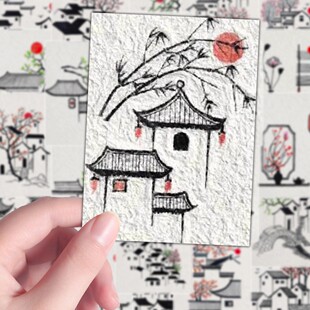 160张古村一隅绘画贴纸古风山水水墨涂鸦超简单简笔国画笔记防水
