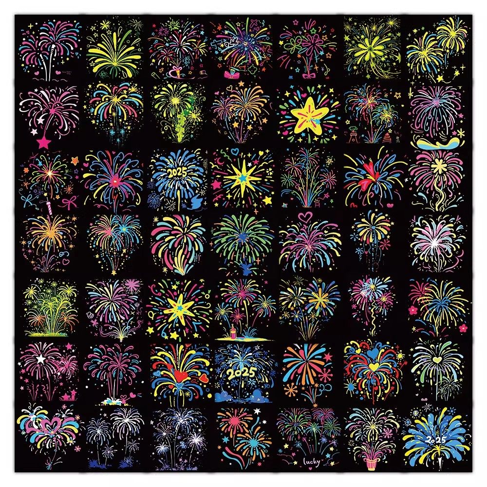 100张烟花贴纸卡通彩绘标签贴卡通小图案装饰diy手账行李箱贴画