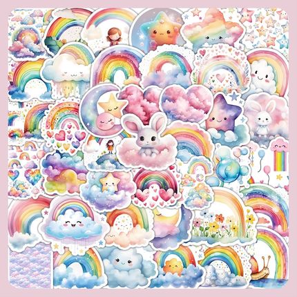 50张卡通彩虹儿童创意贴纸可爱手帐装饰笔记本电脑diy手机壳贴画