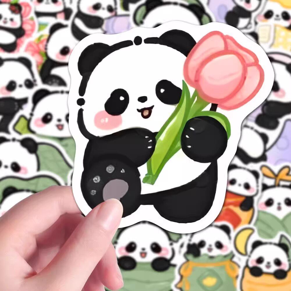 100张熊猫贴纸英文蔬菜水果手绘