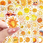 210张晴天暖阳贴纸太阳花云朵卡通小图案装 饰diy手账行李箱标签贴