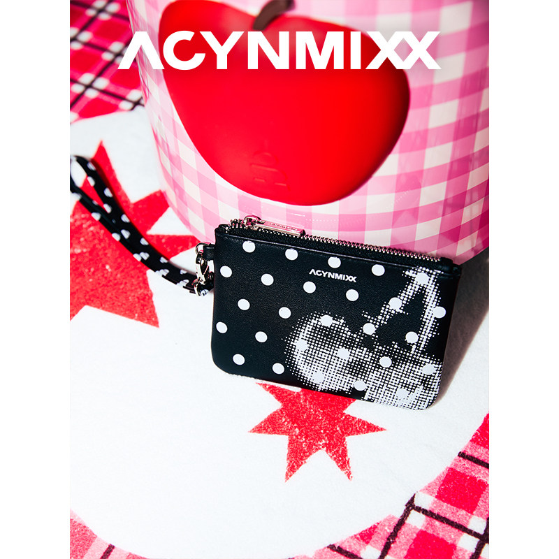 Acynmixx原创真皮波点樱桃零钱包女礼物便携银行卡证件收纳包