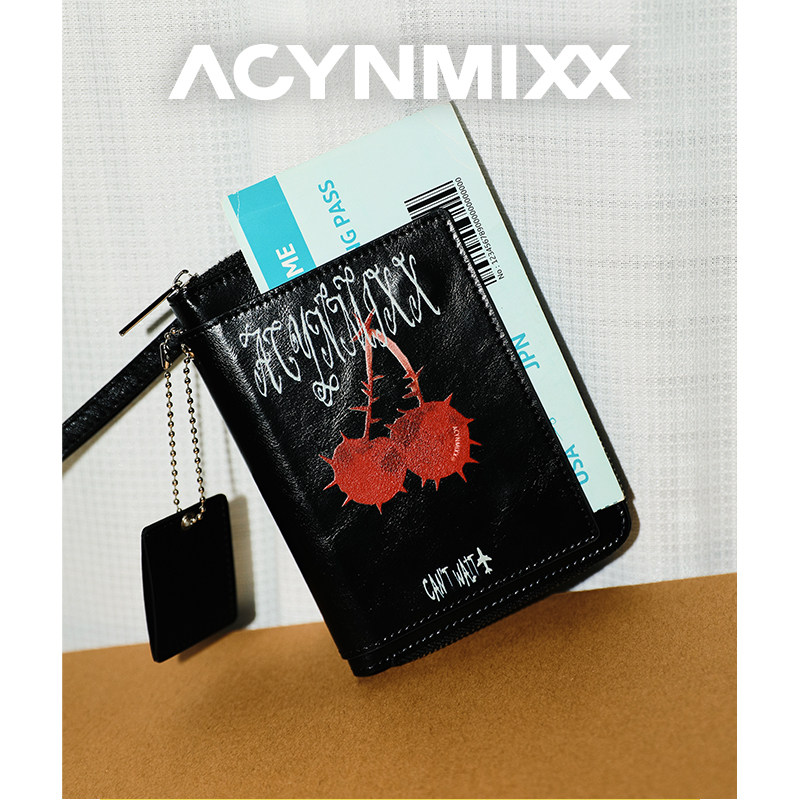 Acynmixx邪恶樱桃护照包多功能挂脖零钱包旅行证件收纳包礼物