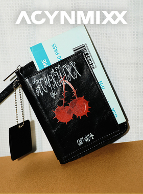 Acynmixx邪恶樱桃护照包多功能挂脖零钱包旅行证件收纳包礼物卡包