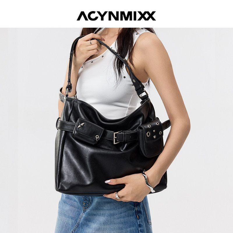 Acynmixx原创潮酷腰带铆钉机车包大容量通勤托特包女单肩斜挎