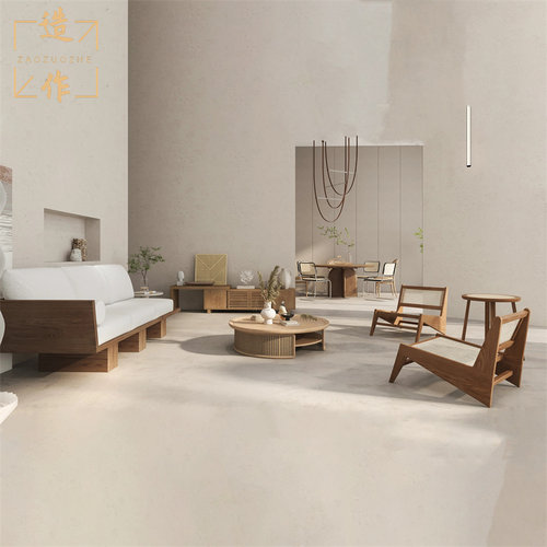 侘寂风原木色沙发民宿酒店大厅接待沙发茶楼会所休闲区家俱可定制