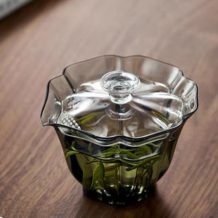 百财两才玻璃盖碗泡茶耐热手工带过滤孔功夫茶具单个