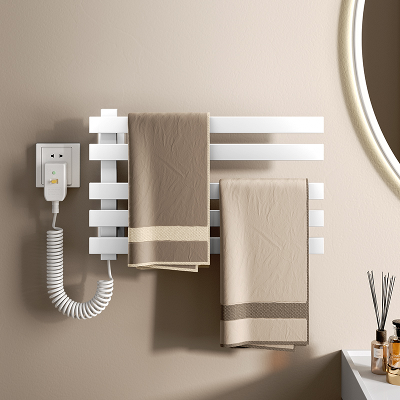 白色智能电热毛巾架家用卫生间免打孔加热烘干浴室置物架子壁挂式