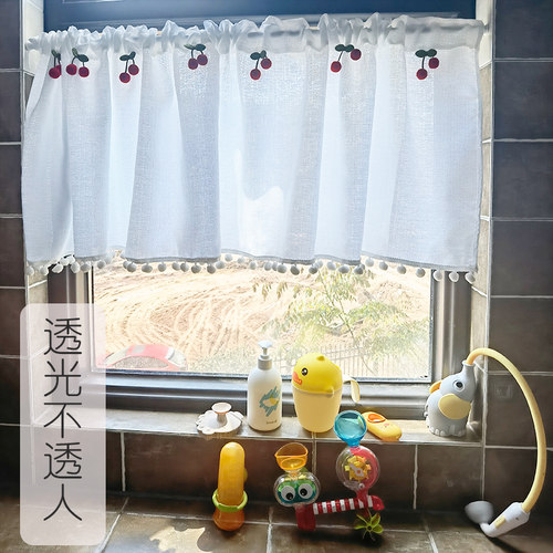 不透人飘窗免打孔纱帘绷纱玻璃门帘魔术贴内开窗美式隔断帘窗帘