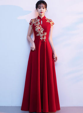 大合唱团演出服女长裙主持人学生合唱红歌指挥服装中式旗袍晚礼服
