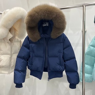 90白鸭绒2025年冬季新款大毛领羽绒服女短款可脱卸帽收腰加厚外套