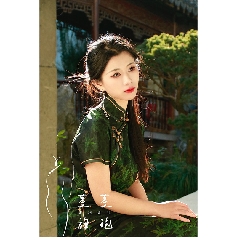蔓蔓旗袍古法香云纱竹叶旗袍