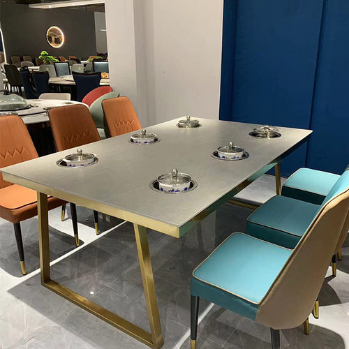 轻奢不锈钢岩板海鲜自助粥底火锅桌一人一锅小火锅餐桌椅组合商用