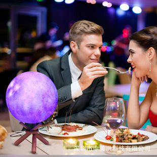 爆款 3D星空灯彩绘七彩小夜灯卧室床头创意led氛围月球灯 跨境热卖