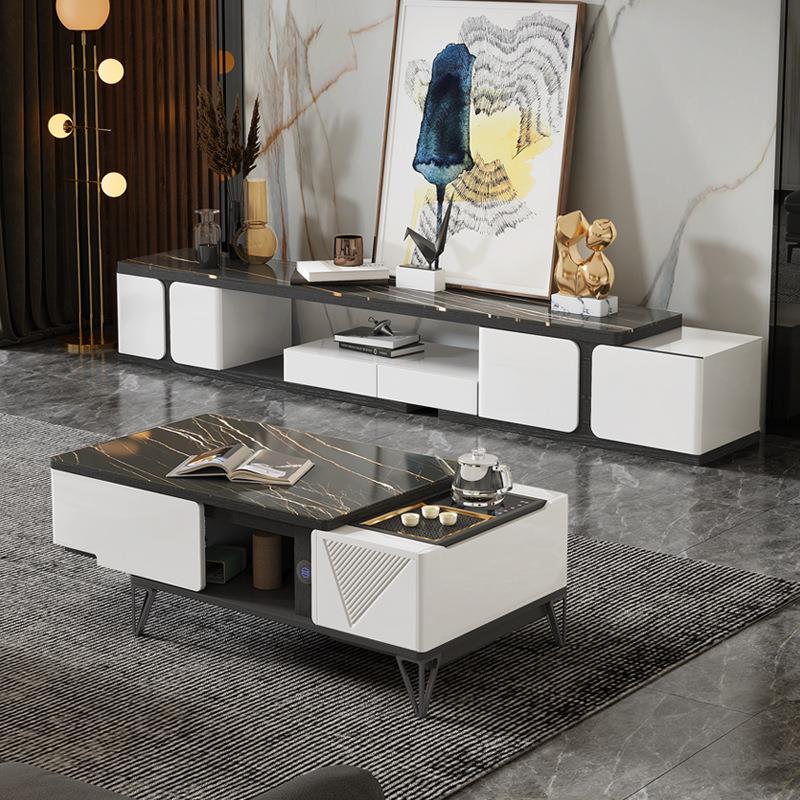 功夫茶几茶台泡茶一体岩板智能升降全自动意式极简茶几电视柜套装