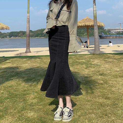 牛仔半身裙女夏季新款遮跨鱼尾裙