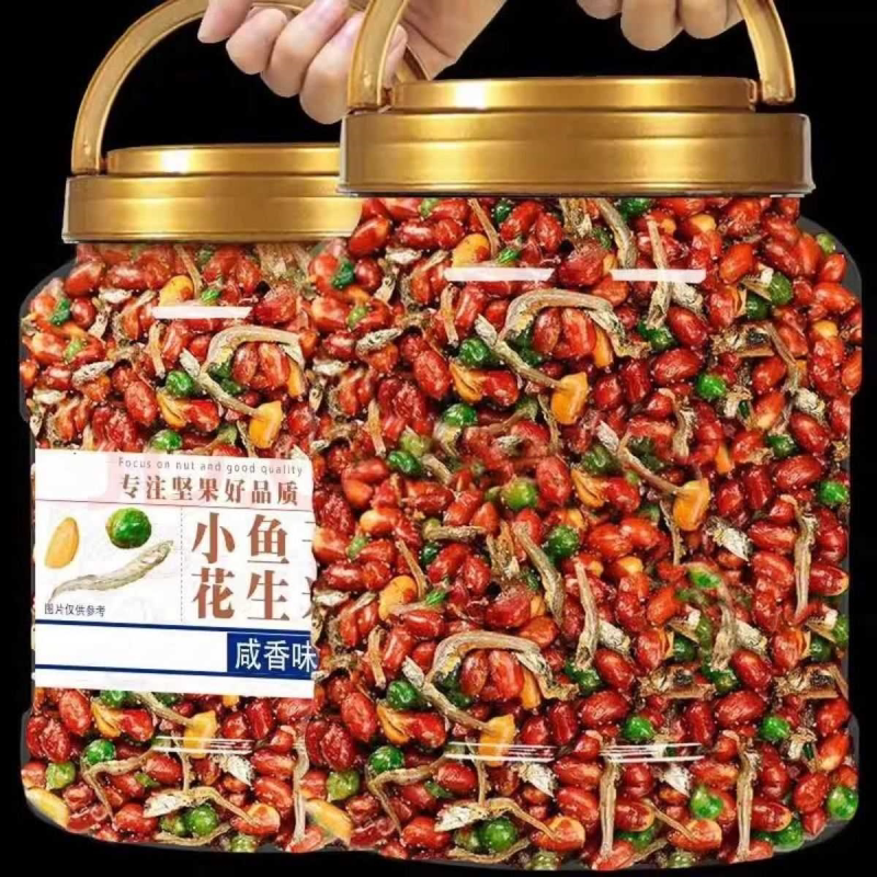 花生米小鱼干香辣味桶装香酥下酒菜饭店无干燥剂香辣罐装
