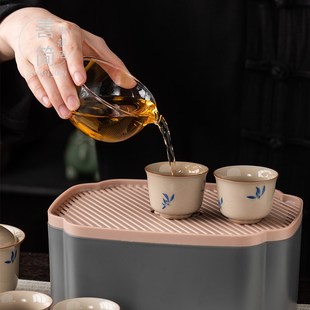 家用酒店户外车载高端陶瓷一壶四杯快客杯定制 草木灰旅行茶具套装
