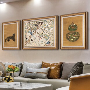法式 沙发背景墙挂画 中古风客厅装 饰画油画金钱豹葫芦墙上壁画美式