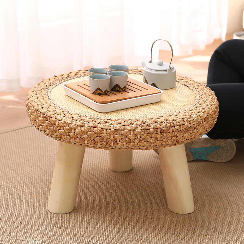 藤编飘窗小圆桌茶几日式窗台小桌子炕桌矮桌榻榻米茶几阳台地板