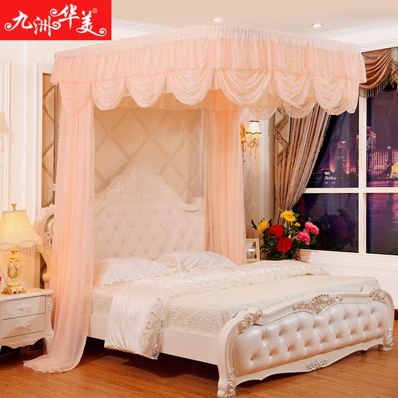 U型导轨蚊帐宫廷公主 落地伸缩支架 加厚加密1.8m床双人家用单门