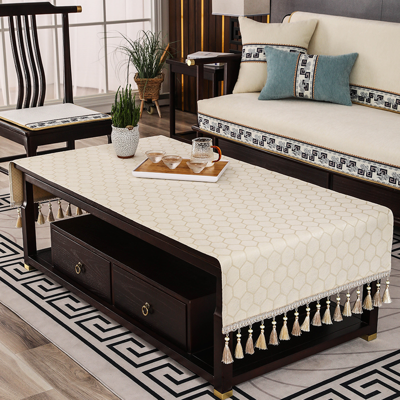 新中式茶几盖布布艺防滑简约长方形茶几垫桌布电视柜防尘台布定制