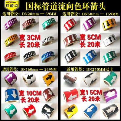 管道标识贴流向箭头胶带化工管路工业介质标示反光膜自来进回水压