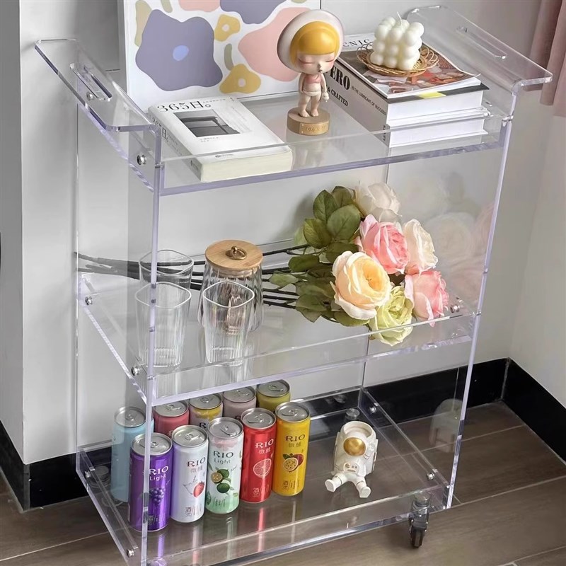 意式可移动小推车置物架透明亚克力多层简约客厅家用沙发边几