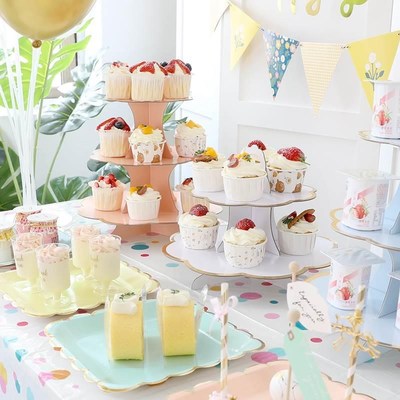 生日布置甜品台婚礼蛋糕点心架子一次性三层点心架摆台蛋糕托盘