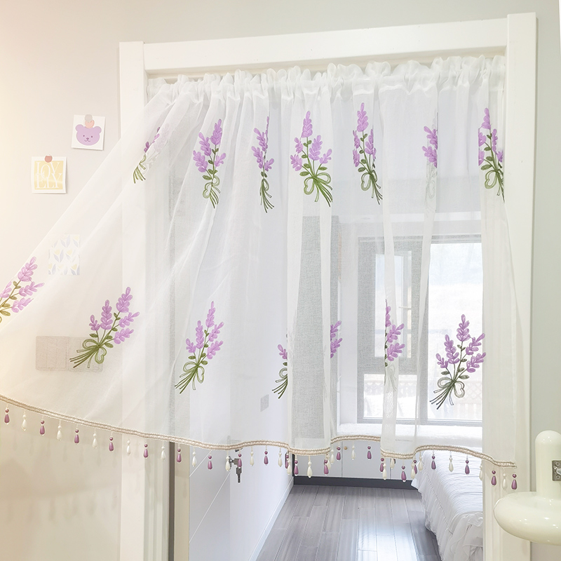 薰衣草隔断小窗帘短帘卫生间半帘门帘家用卧室韩式公主装饰半透光