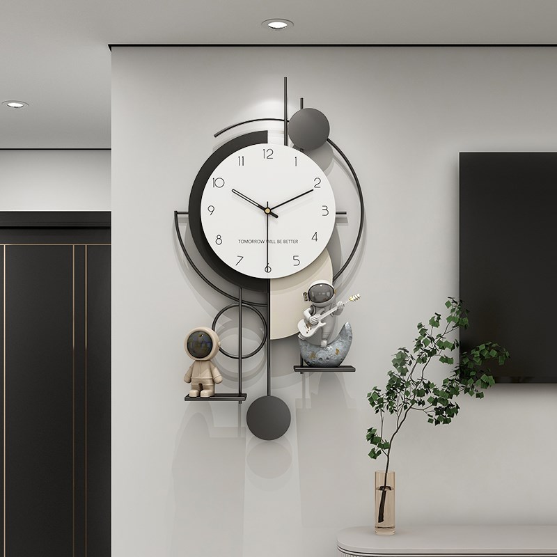 钟表挂钟客厅2024新款网红免打孔钟挂墙餐厅现代简约大气创意时钟