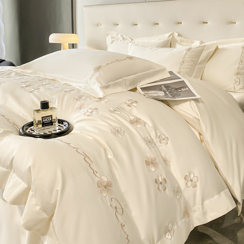 轻奢200支四件套刺绣全棉床单裸睡被套床笠新款床上用品4