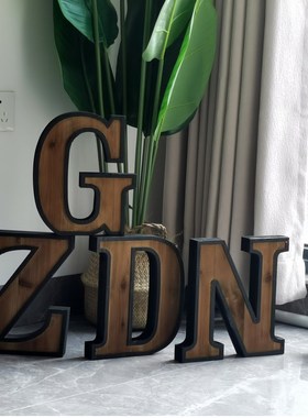 工业风大写英文字母组合做旧实木质酒吧摆件咖啡厅店铺logo装饰品