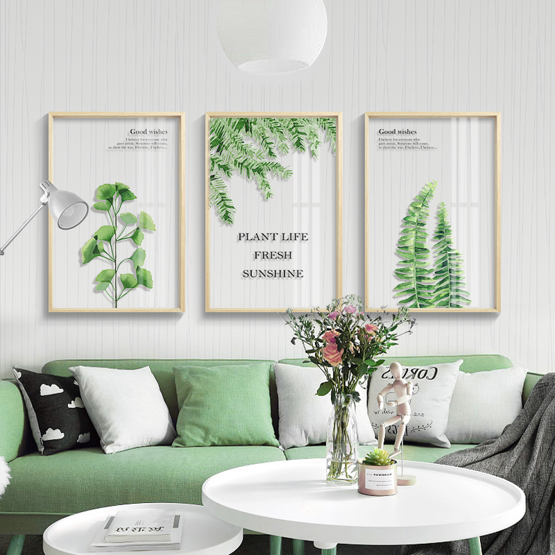起贝北欧风格绿色植物小清新树叶透明装饰画客厅叶子挂画墙面壁画图片