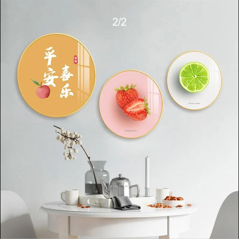 北欧餐厅装饰画现代简约餐桌饭厅水果画歺厅小清新奶茶店圆形挂画图片
