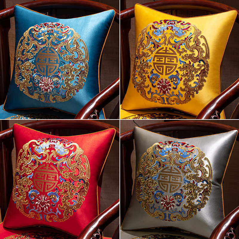 中式沙发抱枕靠垫床头靠包客厅定制大号靠枕套护腰刺绣靠背垫腰枕
