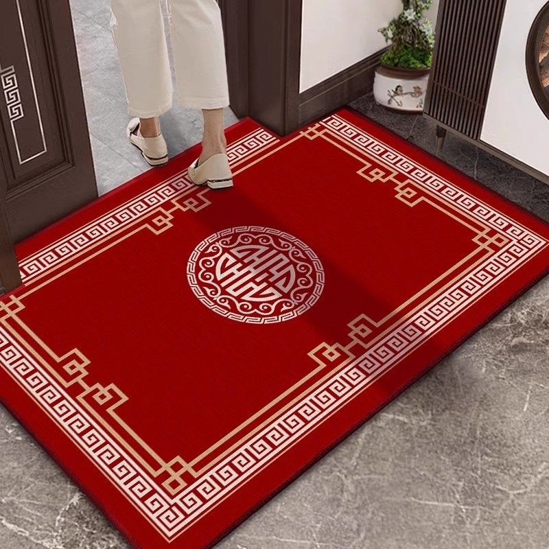 中式入户门地垫耐脏防滑可裁剪喜庆家用红色进门脚垫门口地毯门垫