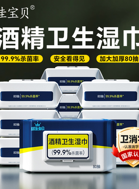 丽佳宝贝酒精卫生湿巾办公室家用囤货装杀菌湿纸巾加大80抽10包