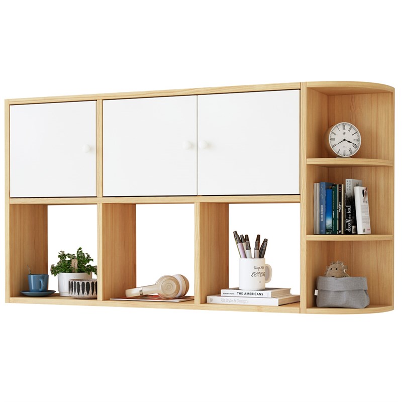 墙上书架挂墙置物架免打孔壁挂式墙面儿童书柜创意带门壁柜收纳架