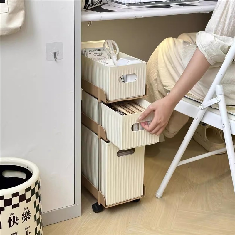 桌下置物架带轮多层收纳架家用抽屉式分格收纳柜放书包桌下滑轮柜