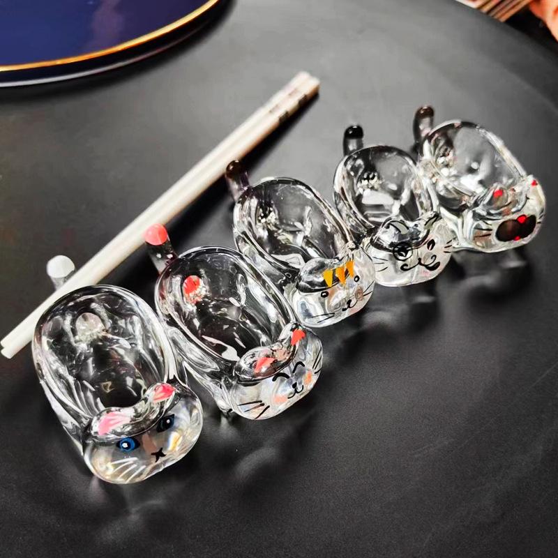 漂亮餐具家用冰块质感猫咪玻璃蘸料碟女生治愈系可爱高颜值蘸料碗