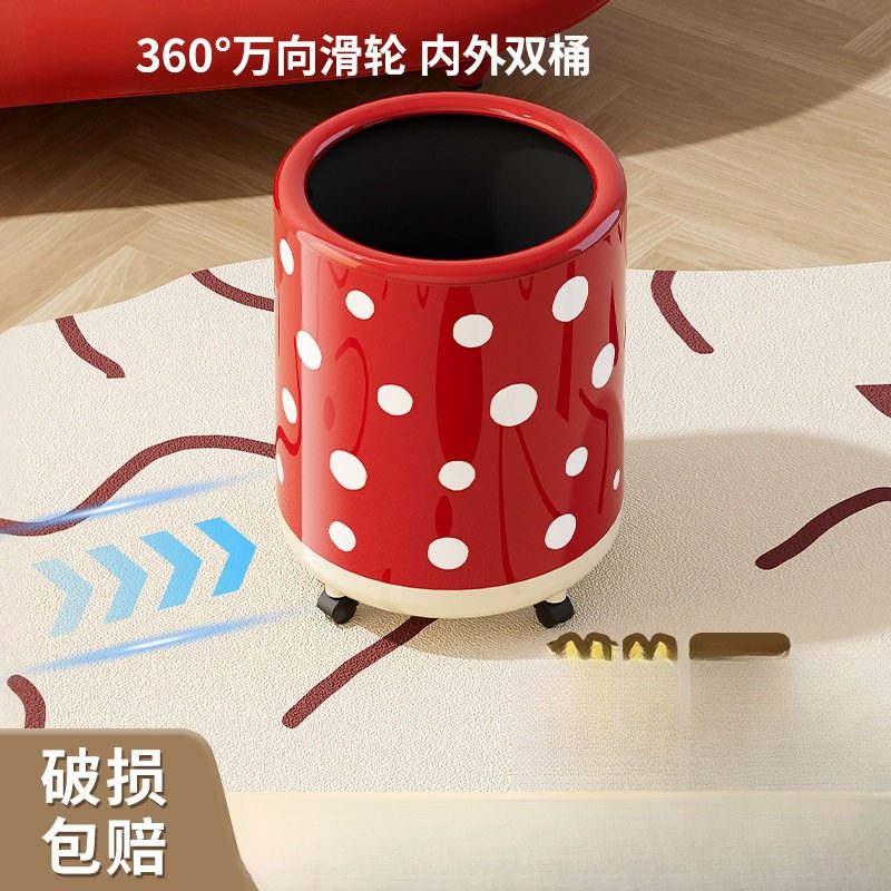 大容量客厅卧室带轮子无盖式双层垃圾筒波点垃圾桶家用高级感大号,家庭/个人清洁工具,垃圾桶,淘宝优惠券,粉丝福利购,淘宝优惠卷