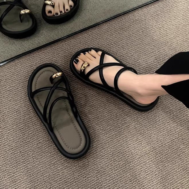 法式黑色厚底凉拖女款软底夏季