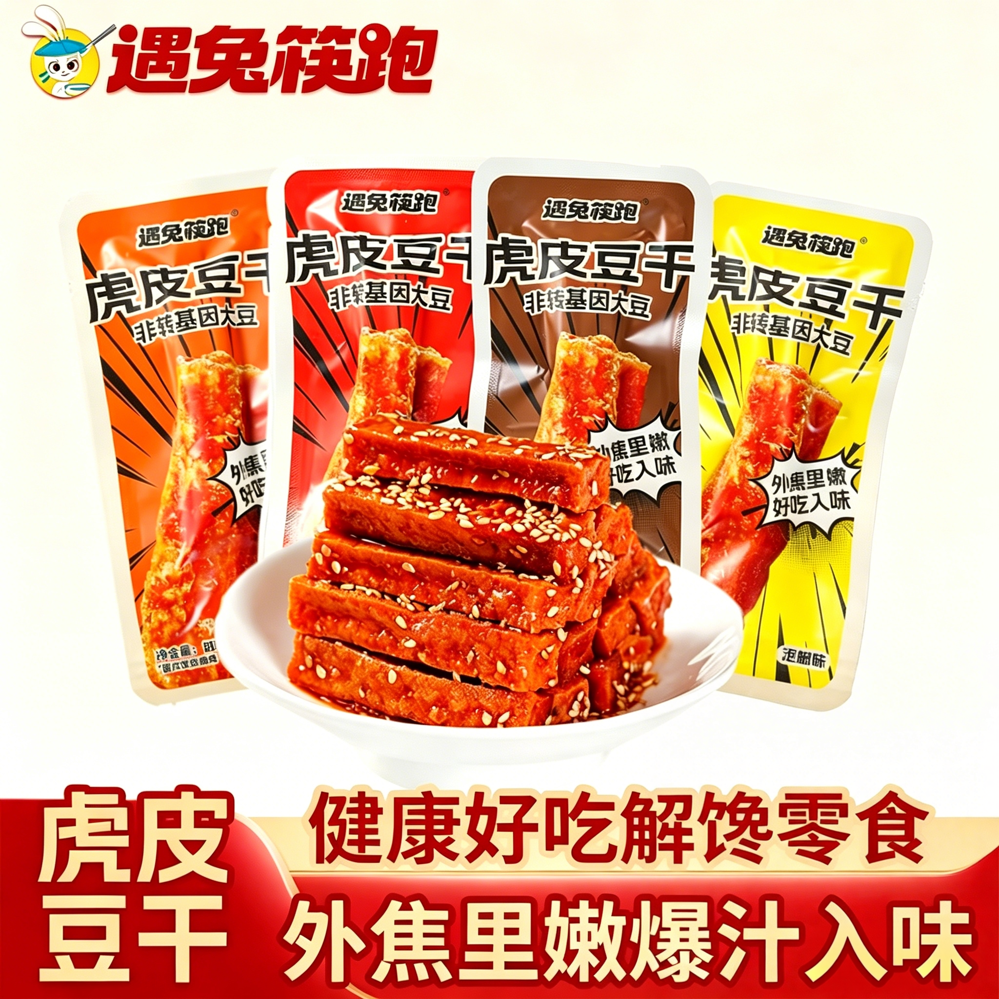 遇兔筷跑虎皮豆干零食麻辣五香豆干办公室解馋小吃豆干休闲食品