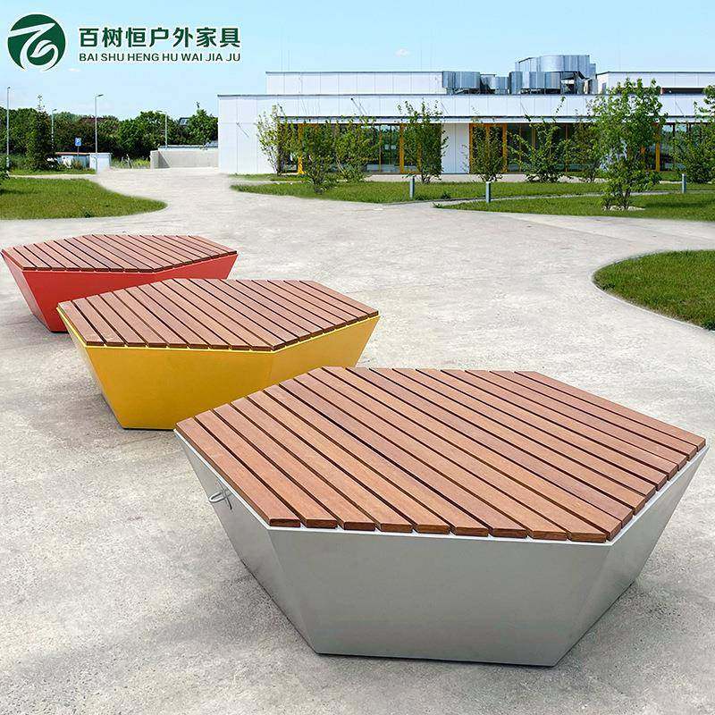 户外六边形公园座椅景区商业街区不锈钢公园椅室外休闲坐凳成品椅