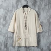 短袖 唐装 衬衫 薄款 中国风男式 衬衣中式 夏季 棉麻半袖 改良汉服上衣潮