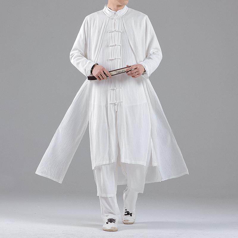古风假俩件长袍男式立领中式唐装禅意服汉服长衫演出服太极舞蹈服