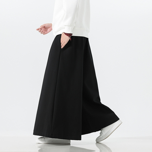 秋冬季男式棉麻阔腿裤中式加绒加厚裙裤加大码汉服长裤子大摆男裤