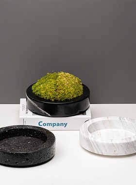 轻奢天然大理石绿植花盆售楼部茶几植物花器软装家居饰品烟缸摆件